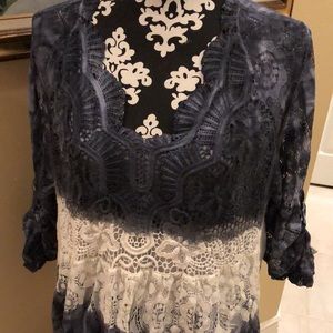 💙 Scallop Neckline, Lace Horizontal Tie dye Striped Boho Dress